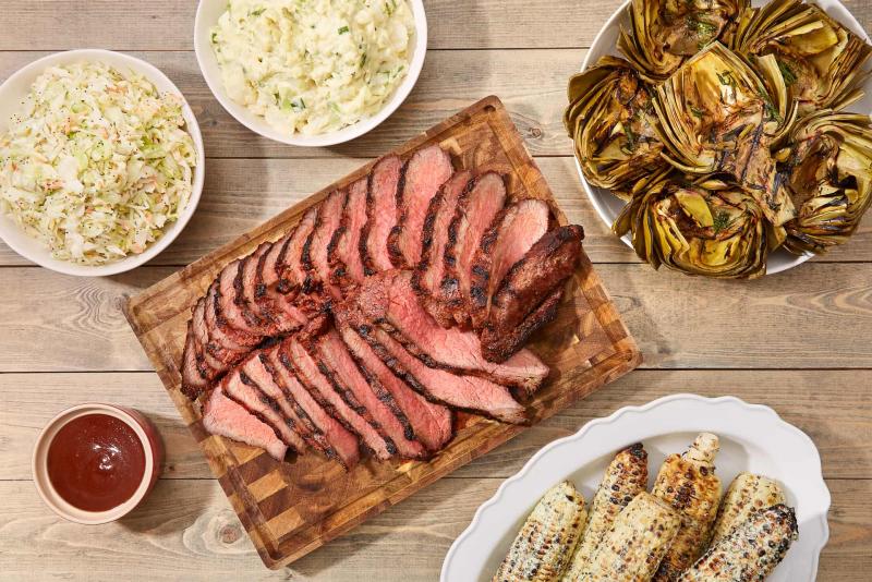 Tri-tip meal on wooden table