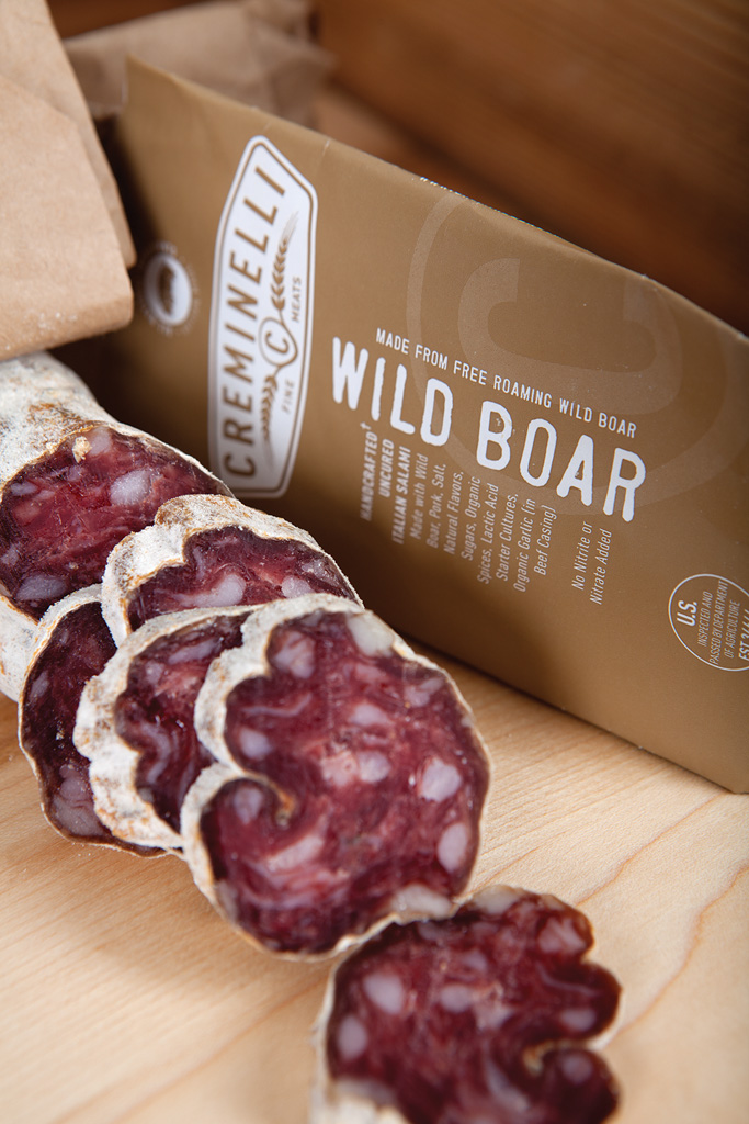 Wild Boar Salame, made from Texas wild boar and seasoned with cloves and juniper berries