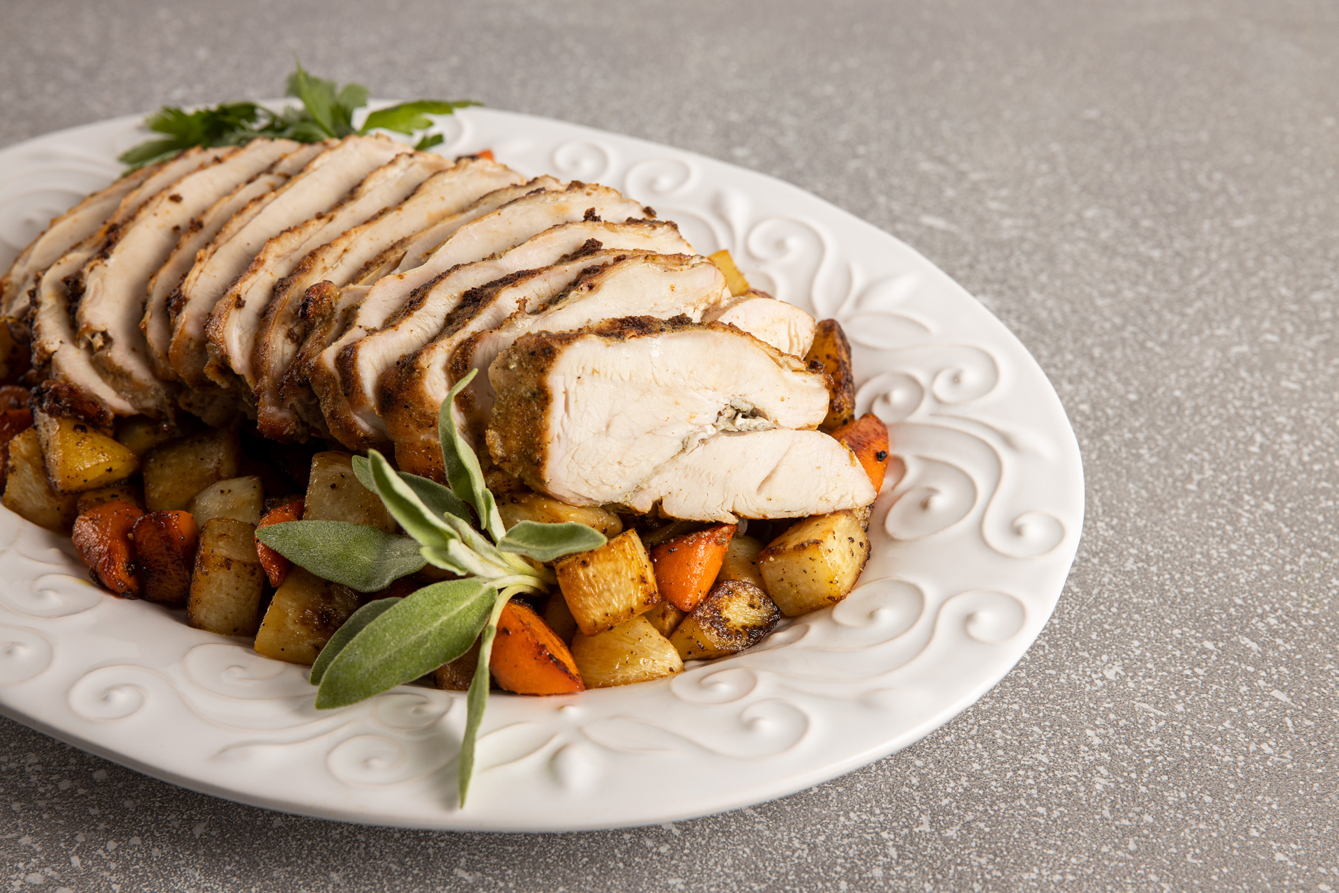 Pan-Roasted Turkey Breast with Caramelized Root Vegetables