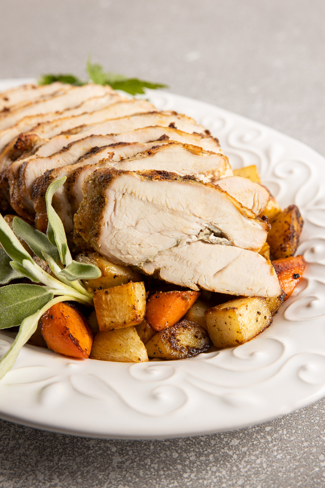 Pan-Roasted Turkey Breast with Caramelized Root Vegetables