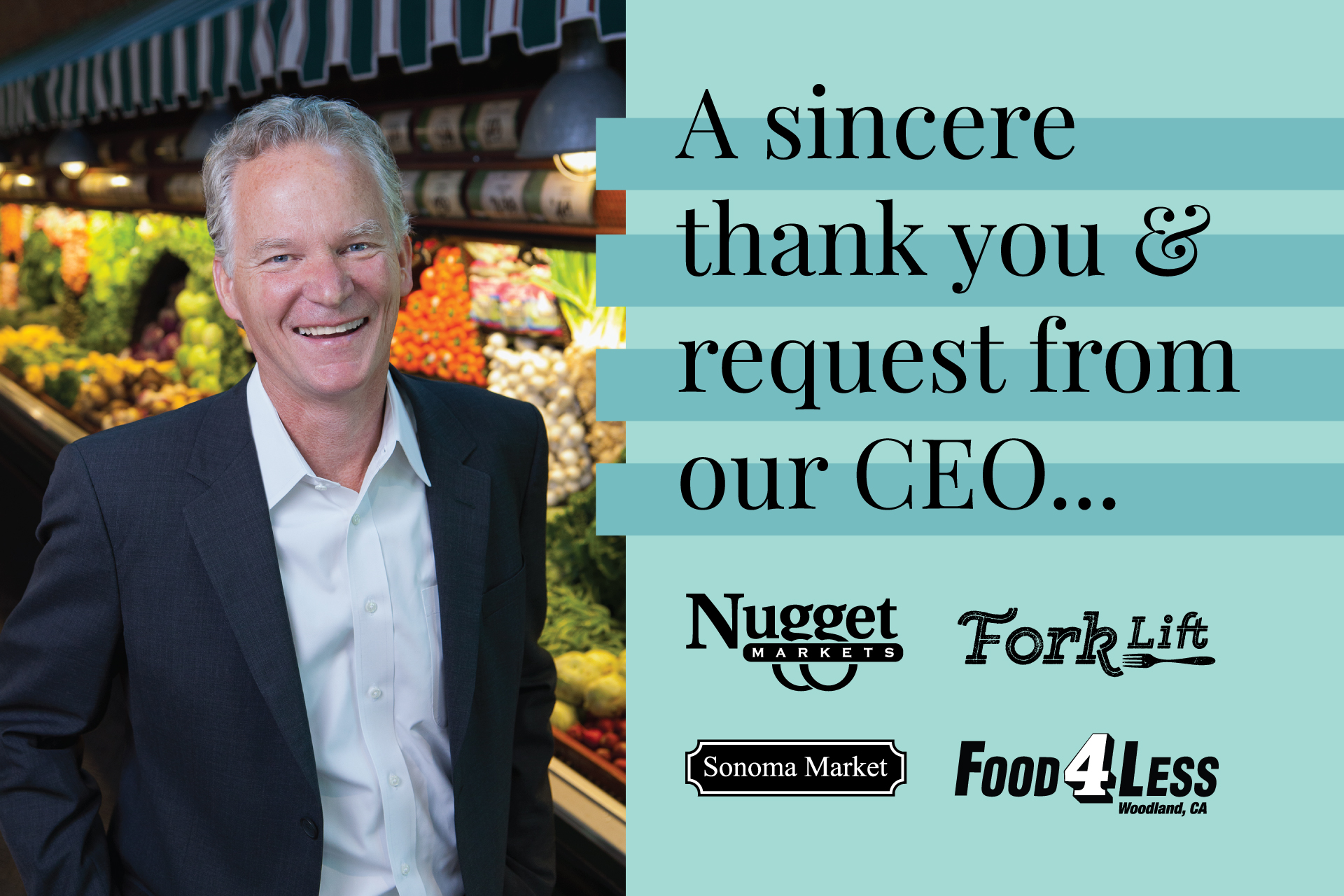 photo of Eric Stille with text saying a sincere thank you and request from our CEO