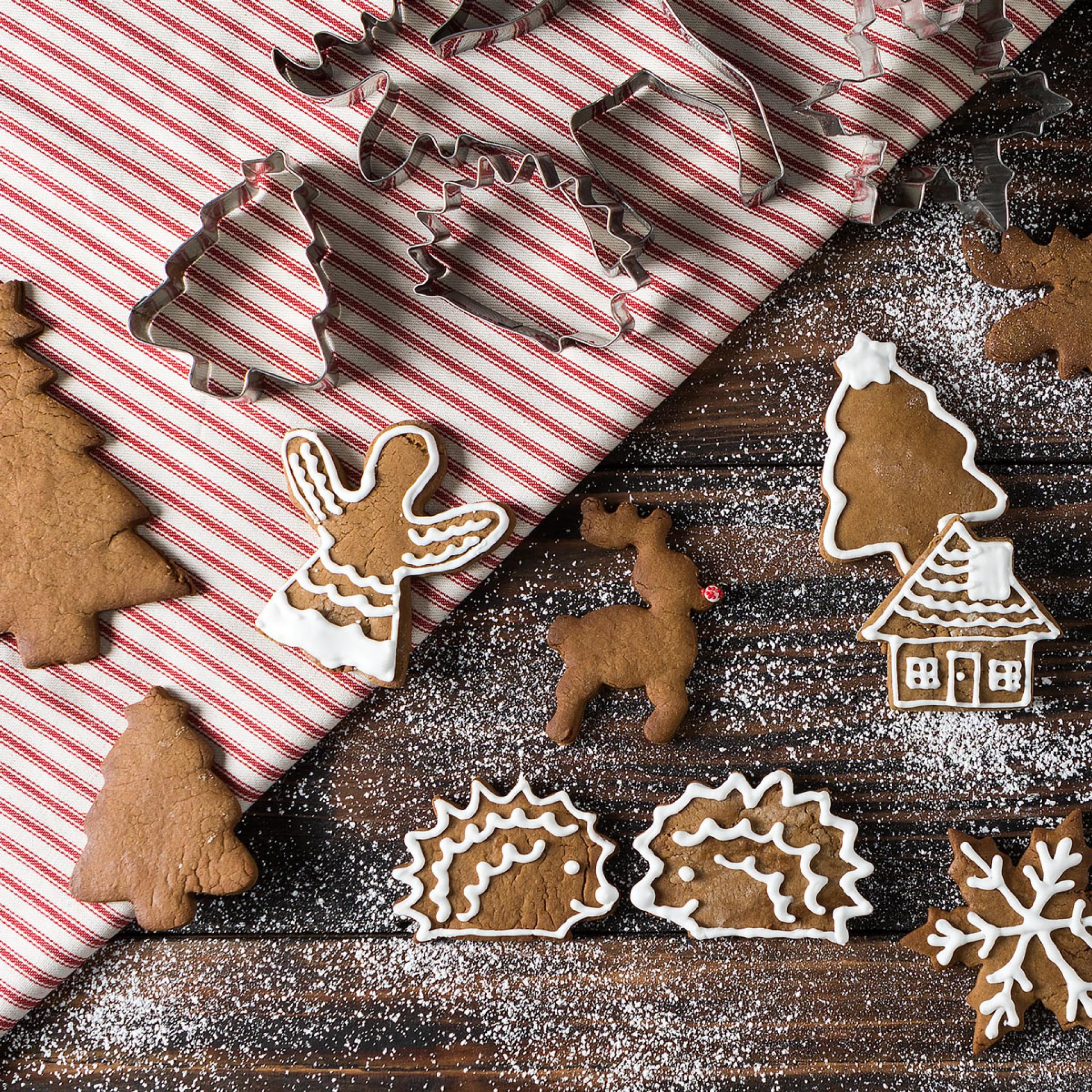 gingerbread cookies with cookie cutters and icing