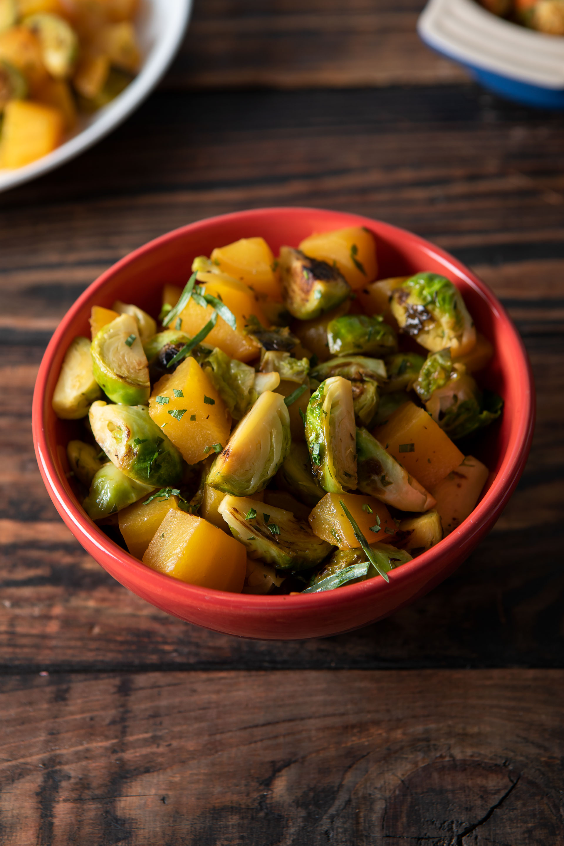 caramelized brussels sprouts with golden beets