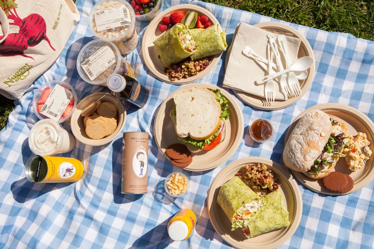 Deli Items on a picnic blanket