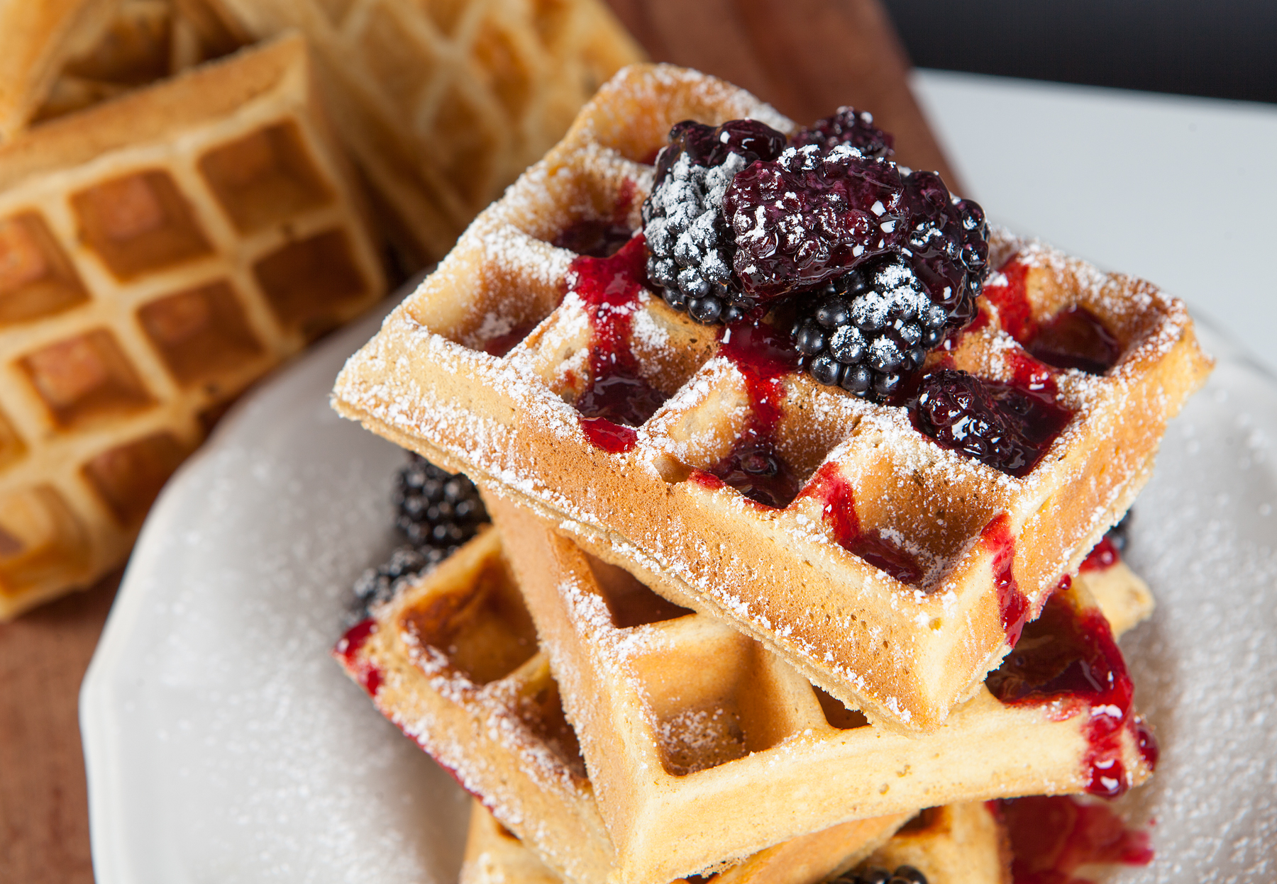 Peanut Butter Waffles and Blackberry Gose Syrup