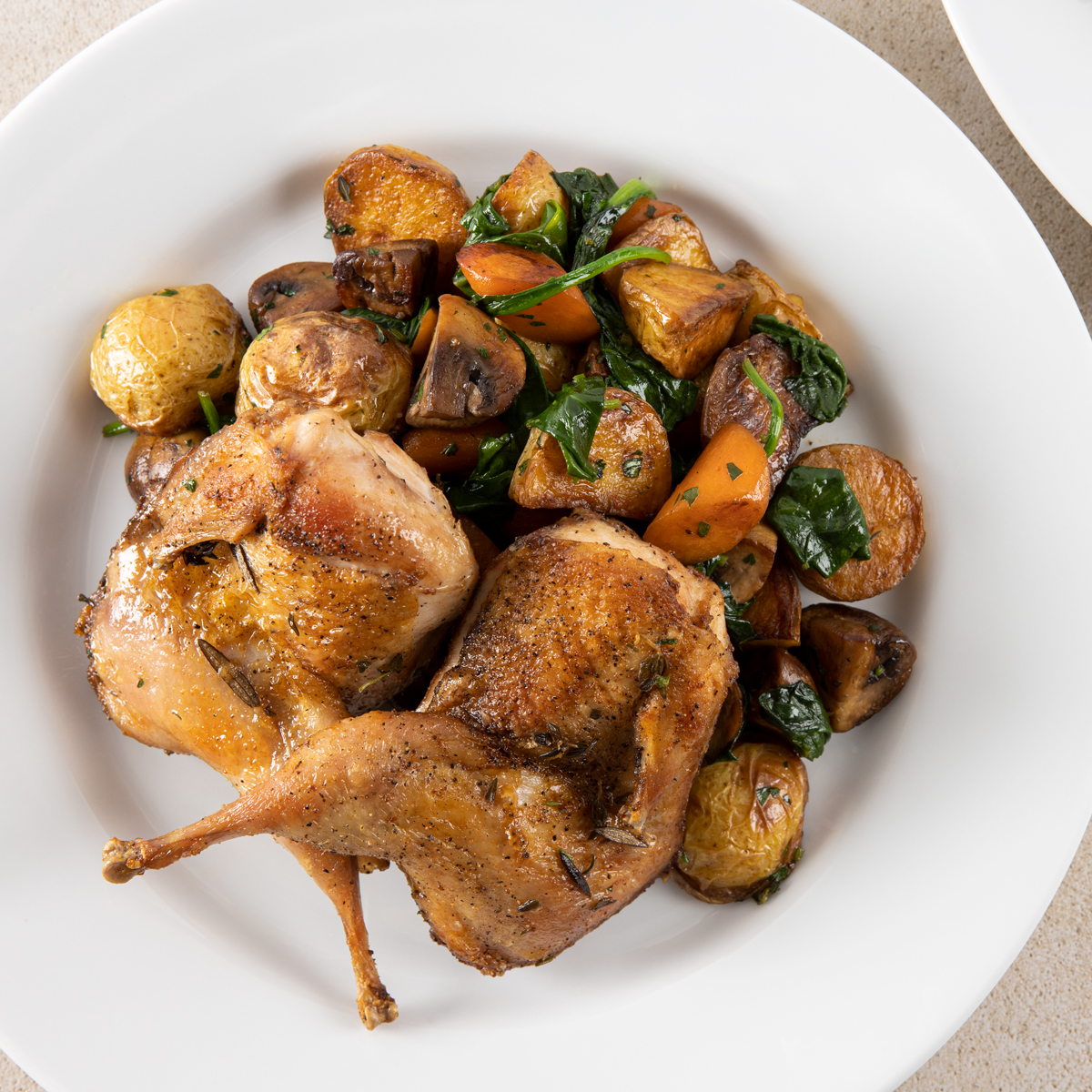quail with roasted vegetables