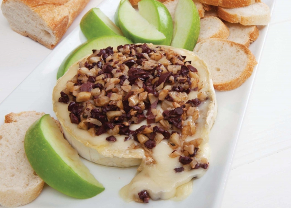 ROASTED GARLIC & KALAMATA OLIVE BAKED BRIE